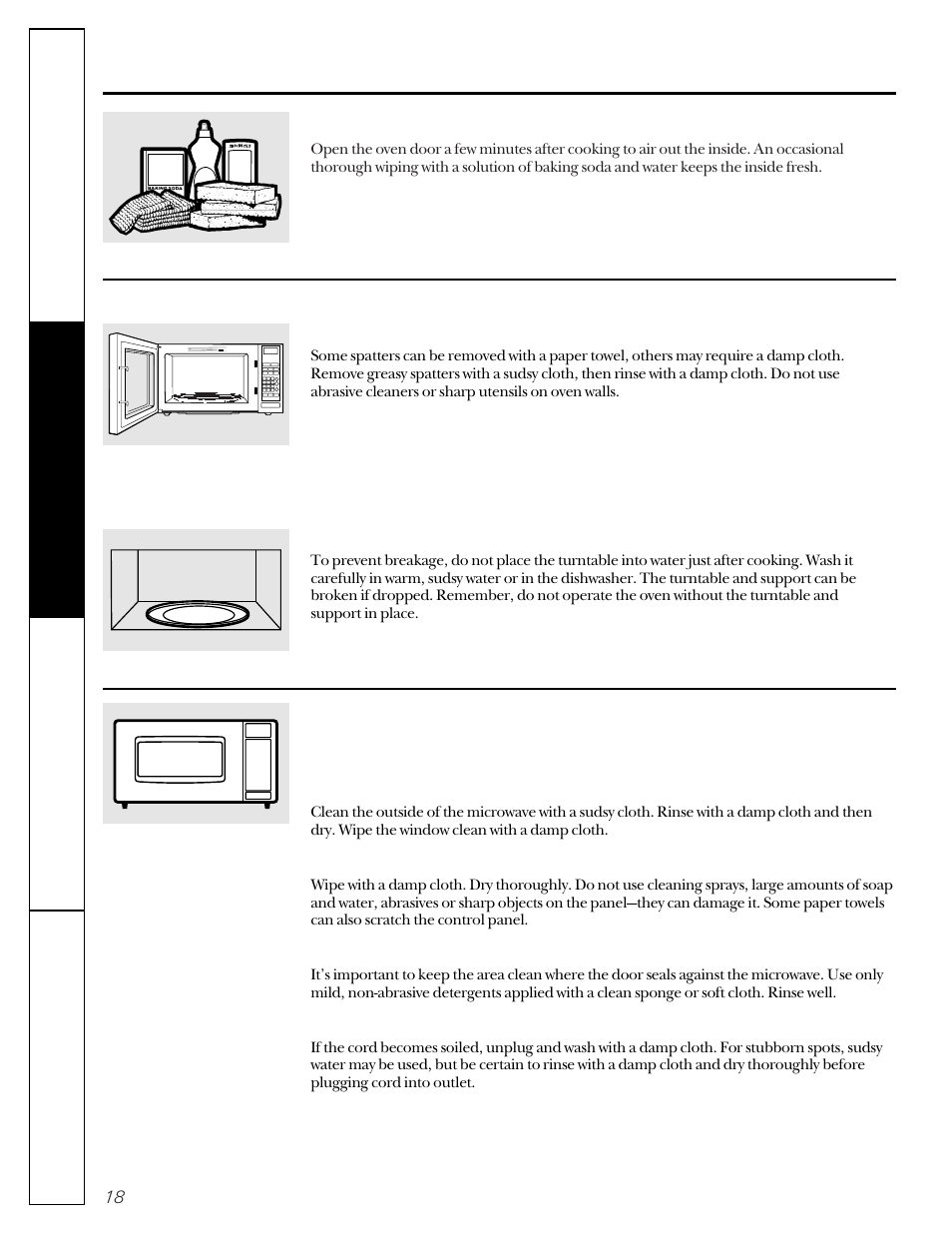 Care and cleaning, Care and cleaning of the microwave oven | GE JE1050 User Manual | Page 18 / 24