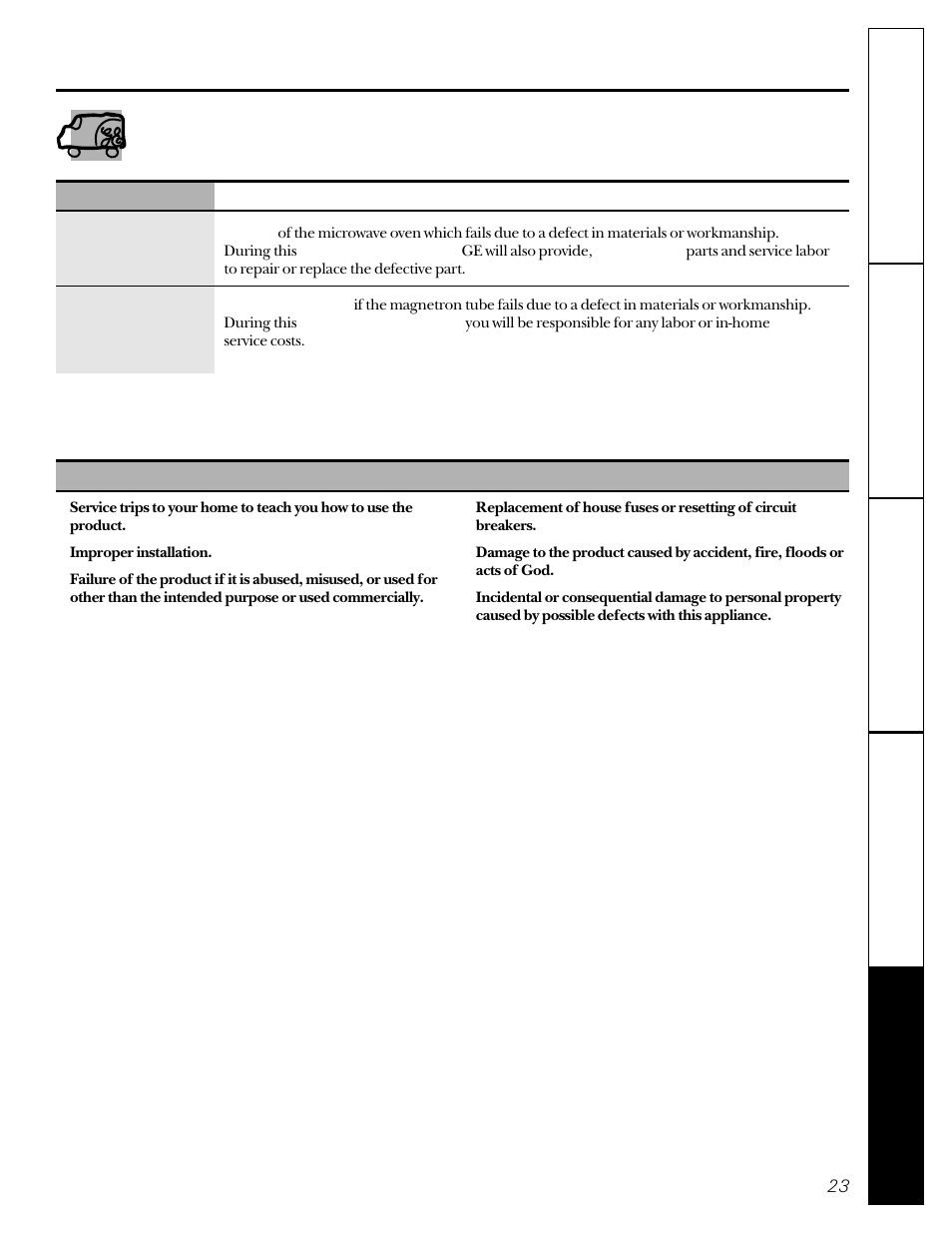 Warranty, Ge microwave oven warranty | GE JE1050 User Manual | Page 23 / 24