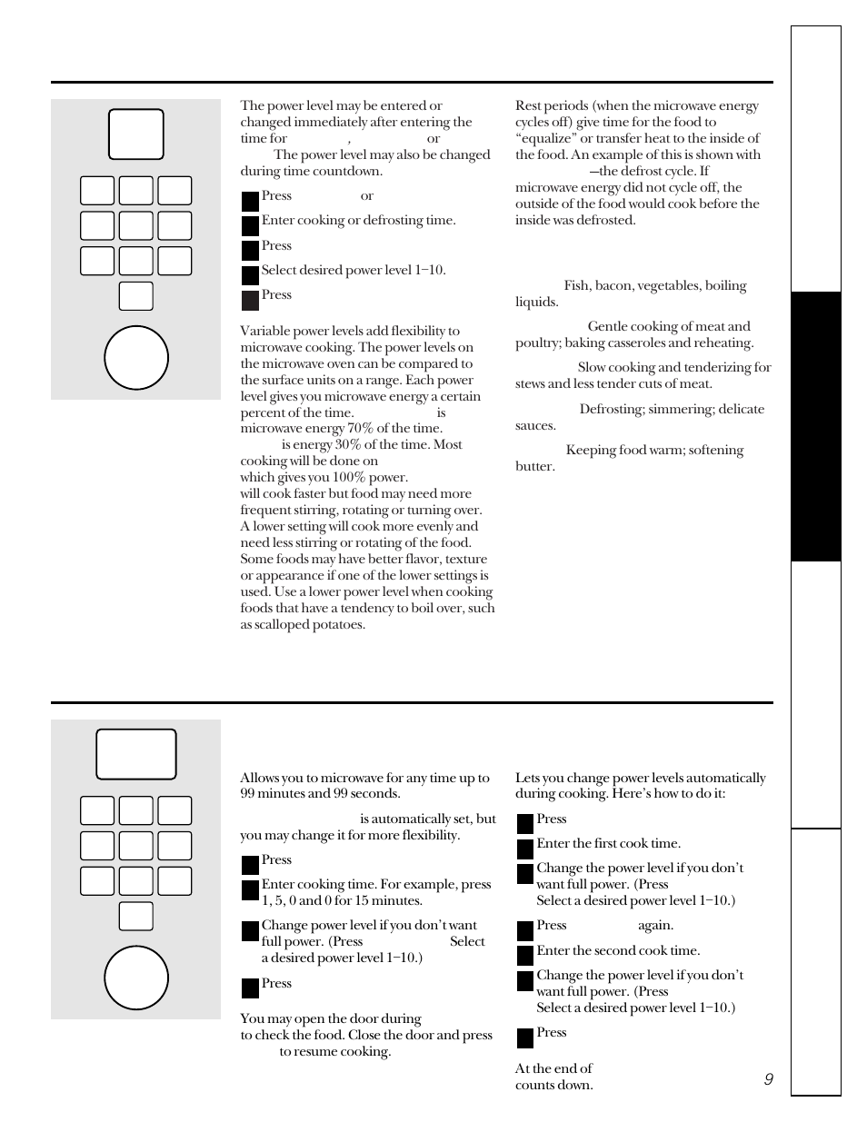 Changing power level, Time features, Changing power level time features –12 | About changing the power level, About the time features | GE JE1050 User Manual | Page 9 / 24
