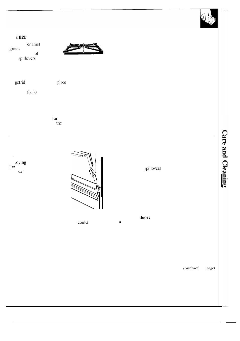 Grates, Drip pans, Lift-off oven door | GE 164D2966P118 User Manual | Page 21 / 28