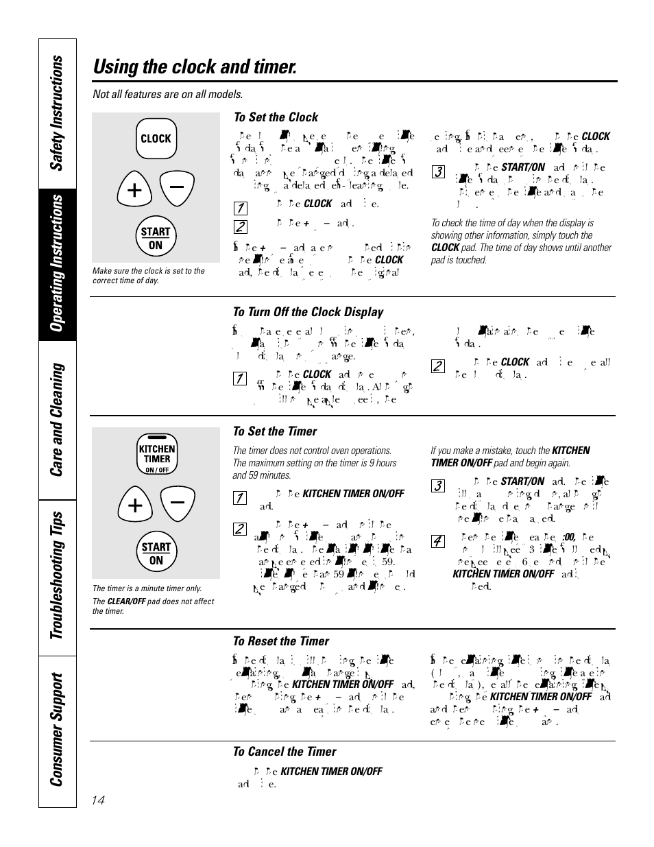 Clock and timer, Using the clock and timer | GE JBP83 User Manual | Page 14 / 40