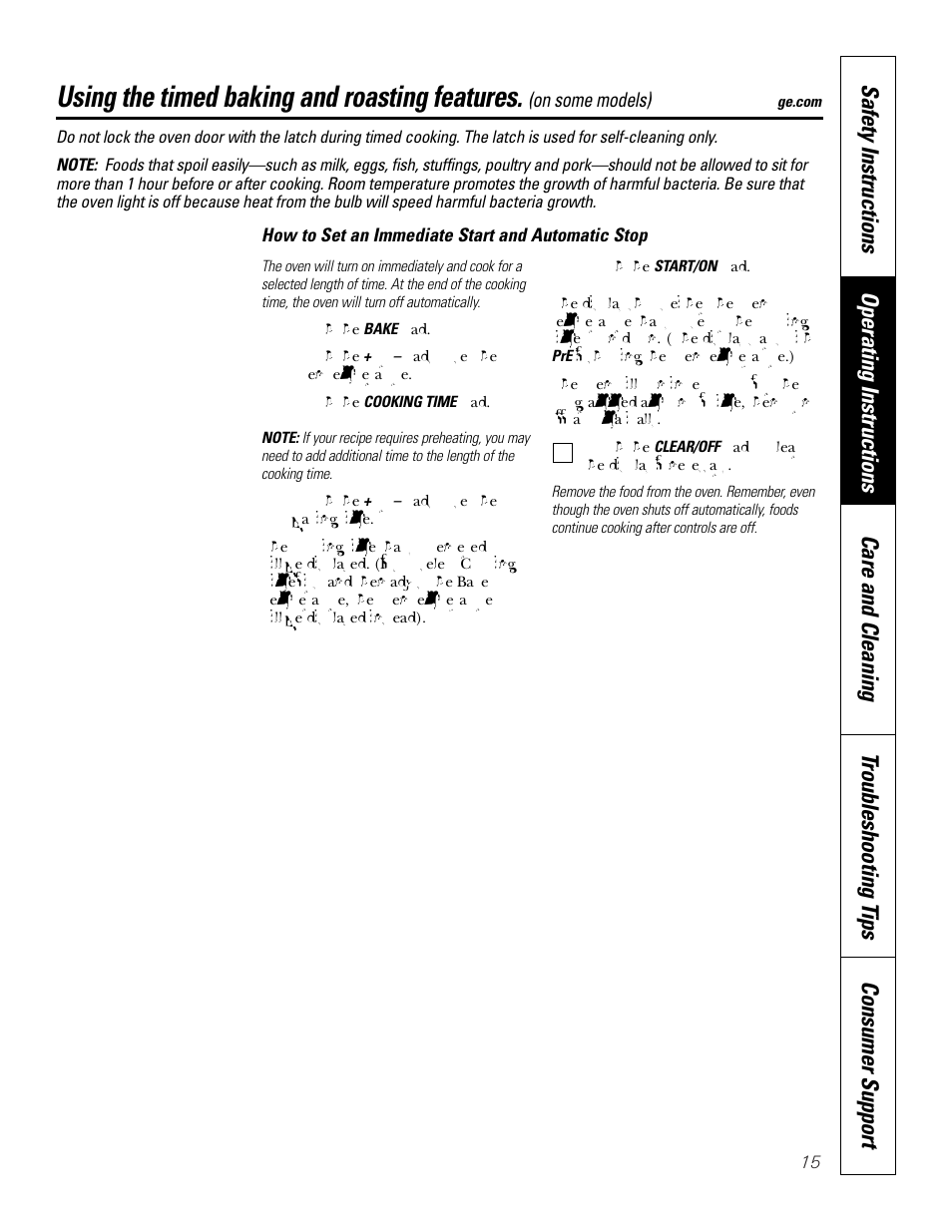Timed baking and roasting, Using the timed baking and roasting features | GE JBP83 User Manual | Page 15 / 40