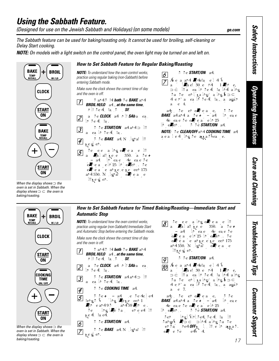 Sabbath feature, Using the sabbath feature, On some models) | GE JBP83 User Manual | Page 17 / 40