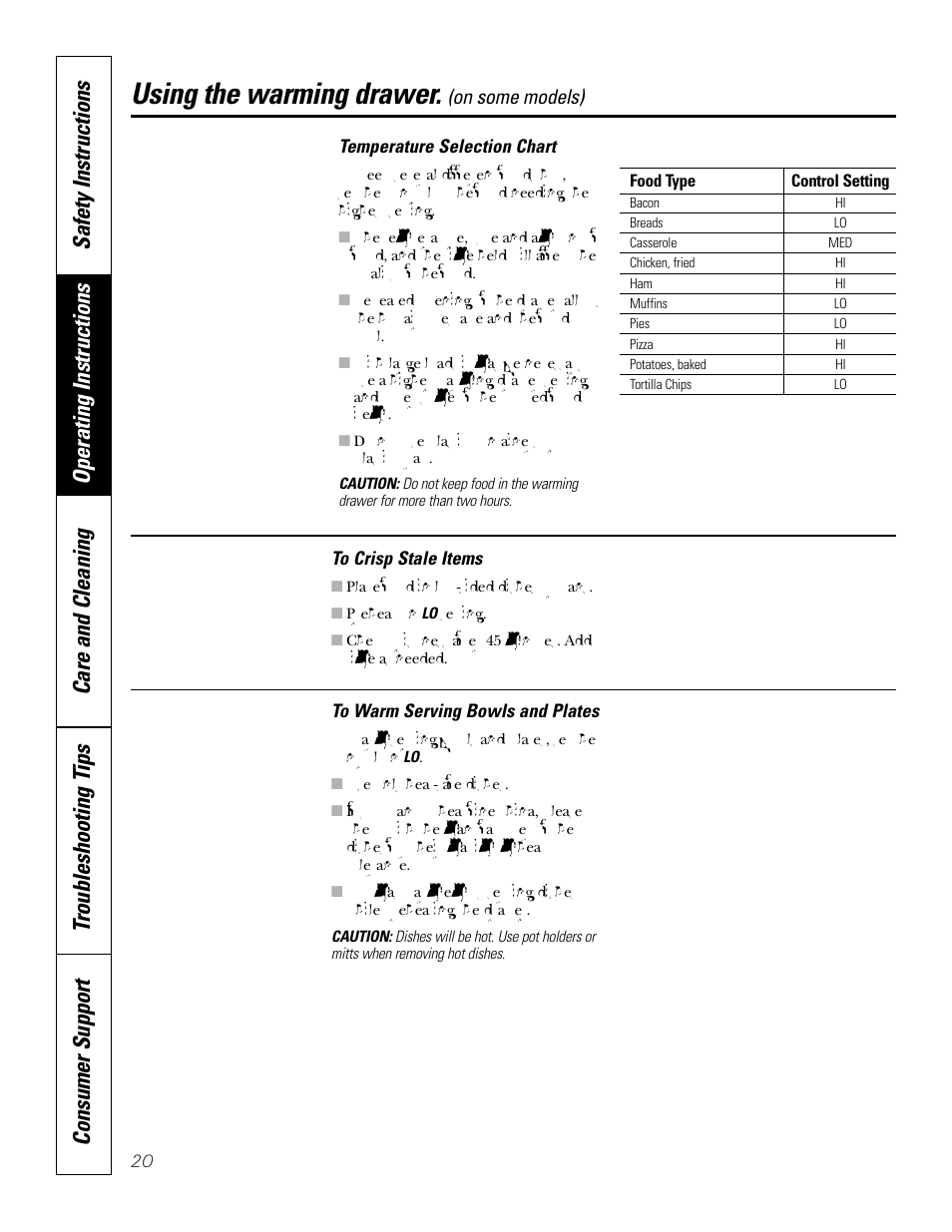 Using the warming drawer, On some models) | GE JBP83 User Manual | Page 20 / 40