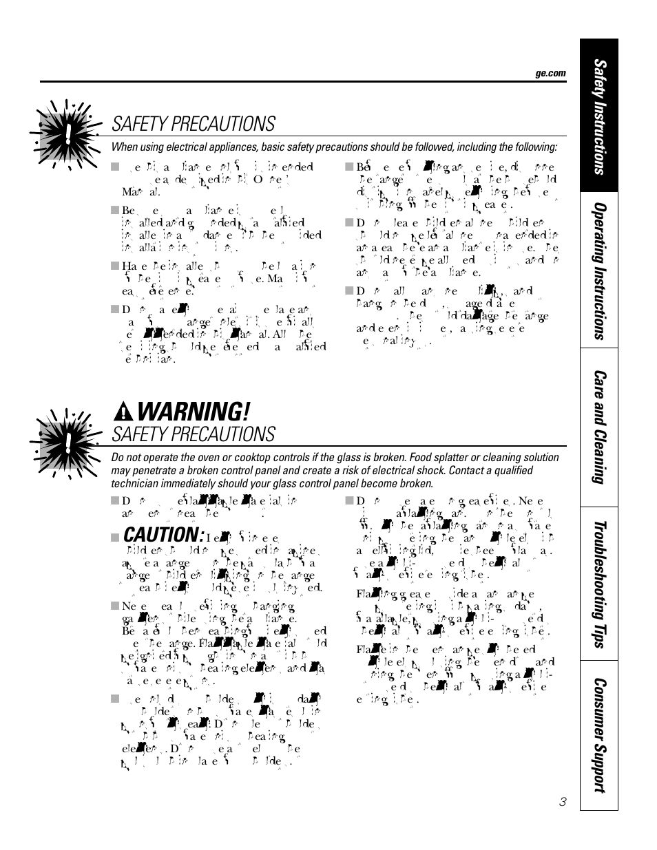 Warning, Safety precautions, Caution | GE JBP83 User Manual | Page 3 / 40