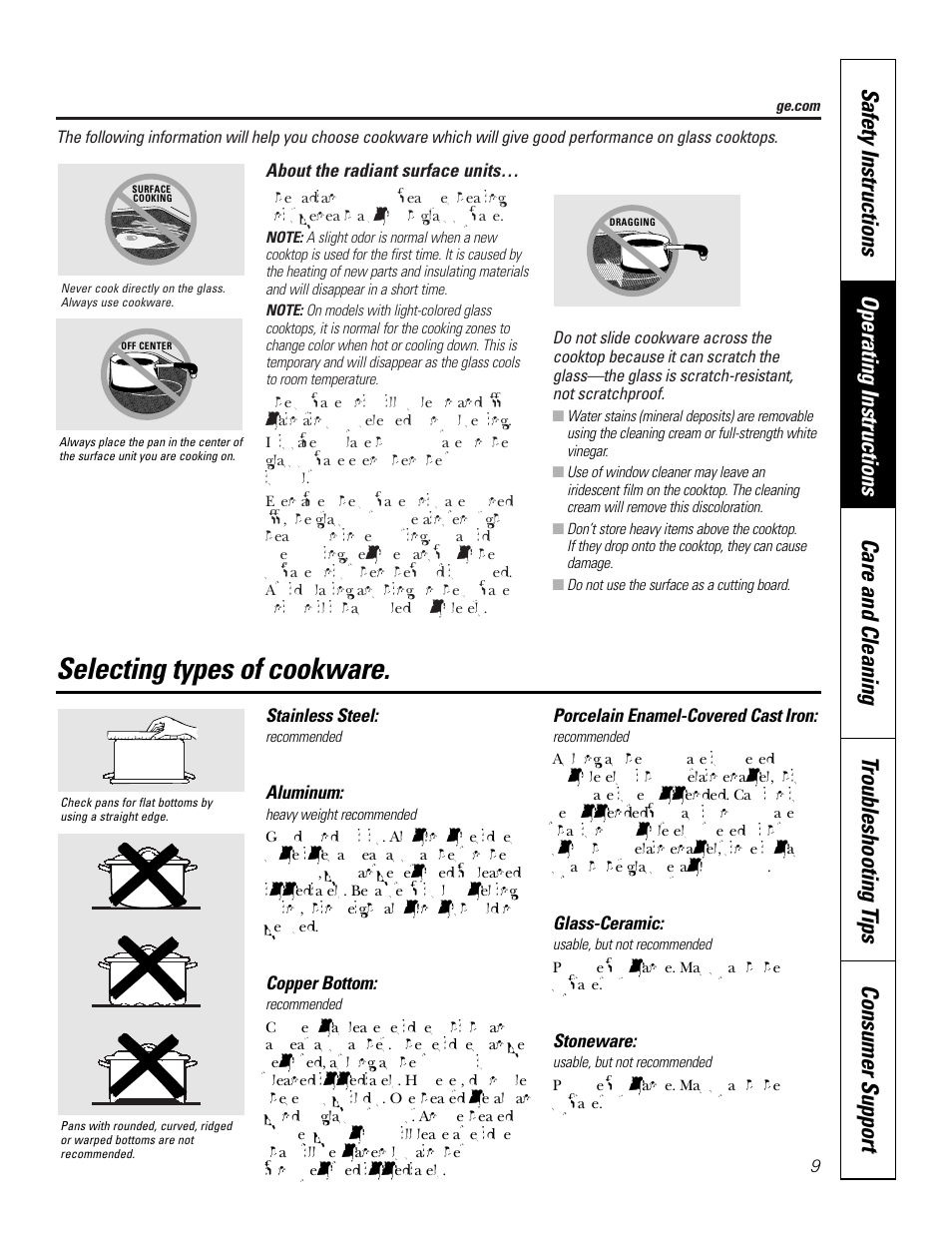 Selecting types of cookware | GE JBP83 User Manual | Page 9 / 40