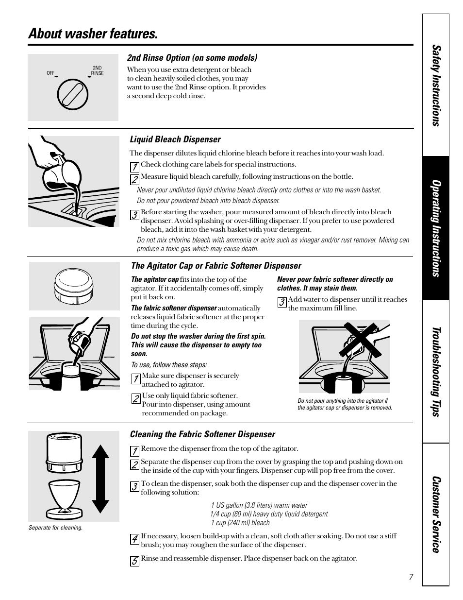 Features, About washer features | GE WBXE2070 User Manual | Page 7 / 16