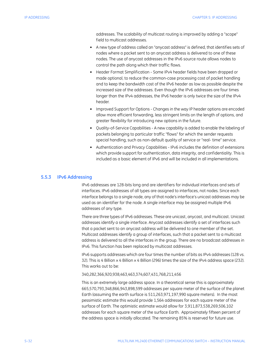 3 ipv6 addressing, Ddressing | GE MULTILINK ML2400 User Manual | Page 104 / 346