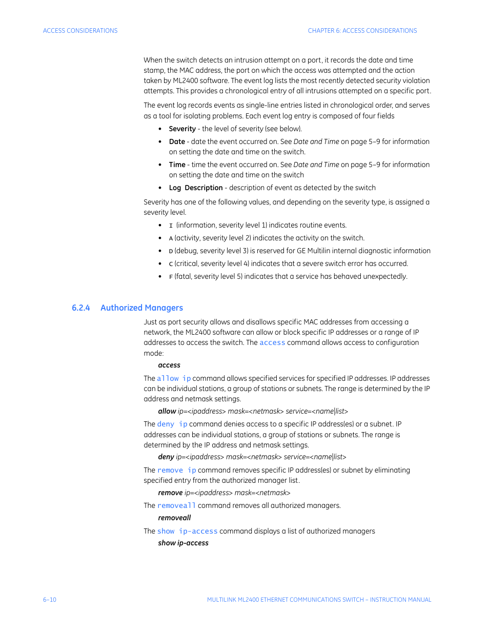 4 authorized managers, Uthorized, Anagers | GE MULTILINK ML2400 User Manual | Page 116 / 346