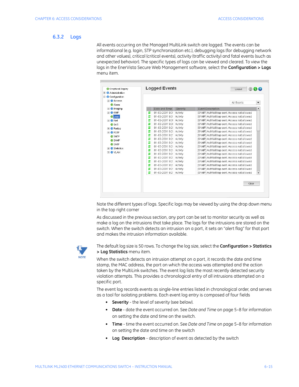 2 logs | GE MULTILINK ML2400 User Manual | Page 121 / 346