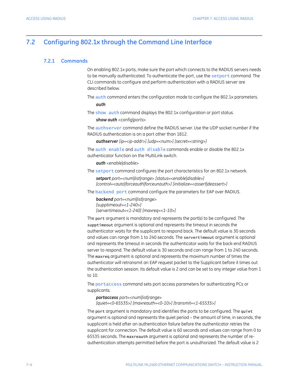 1 commands, Ommands | GE MULTILINK ML2400 User Manual | Page 128 / 346