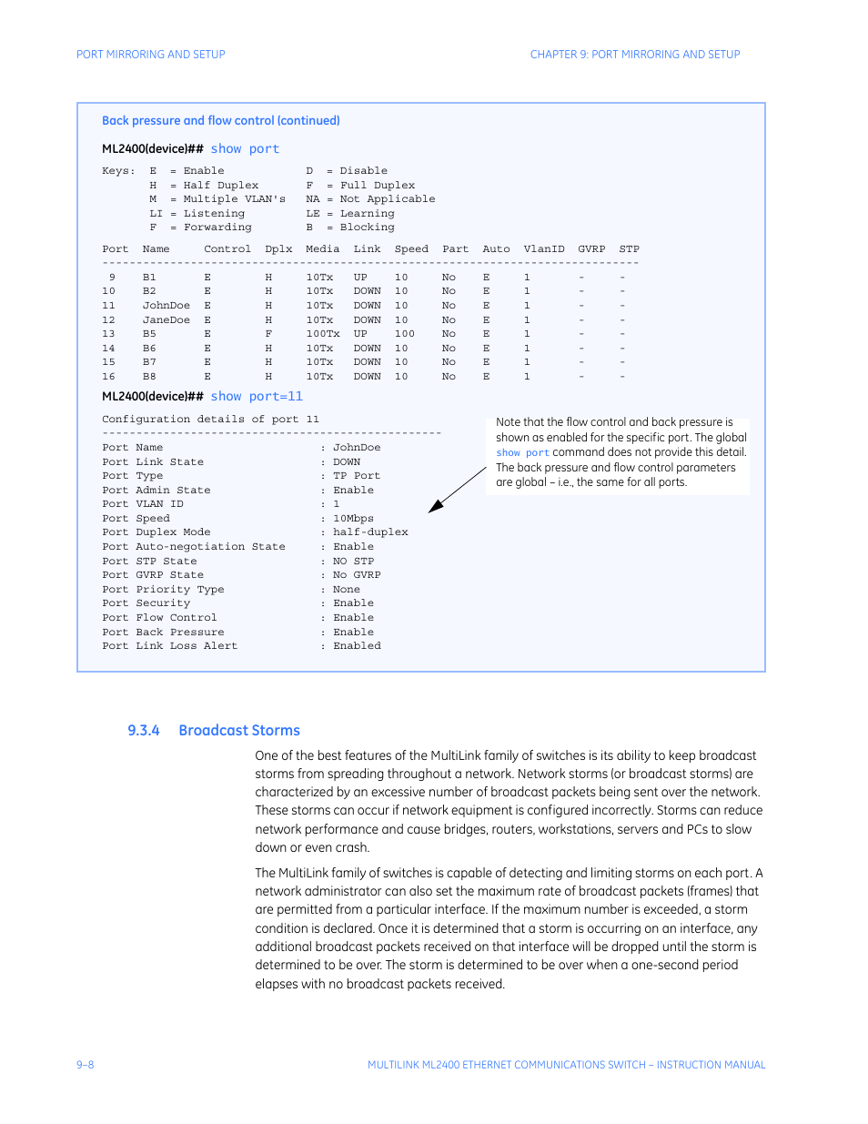 4 broadcast storms, Roadcast, Torms | GE MULTILINK ML2400 User Manual | Page 154 / 346