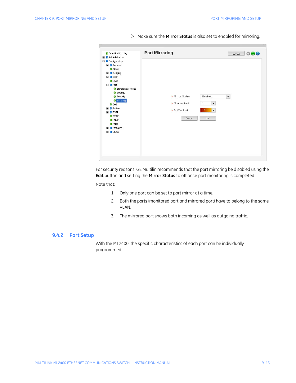 2 port setup, Etup | GE MULTILINK ML2400 User Manual | Page 159 / 346