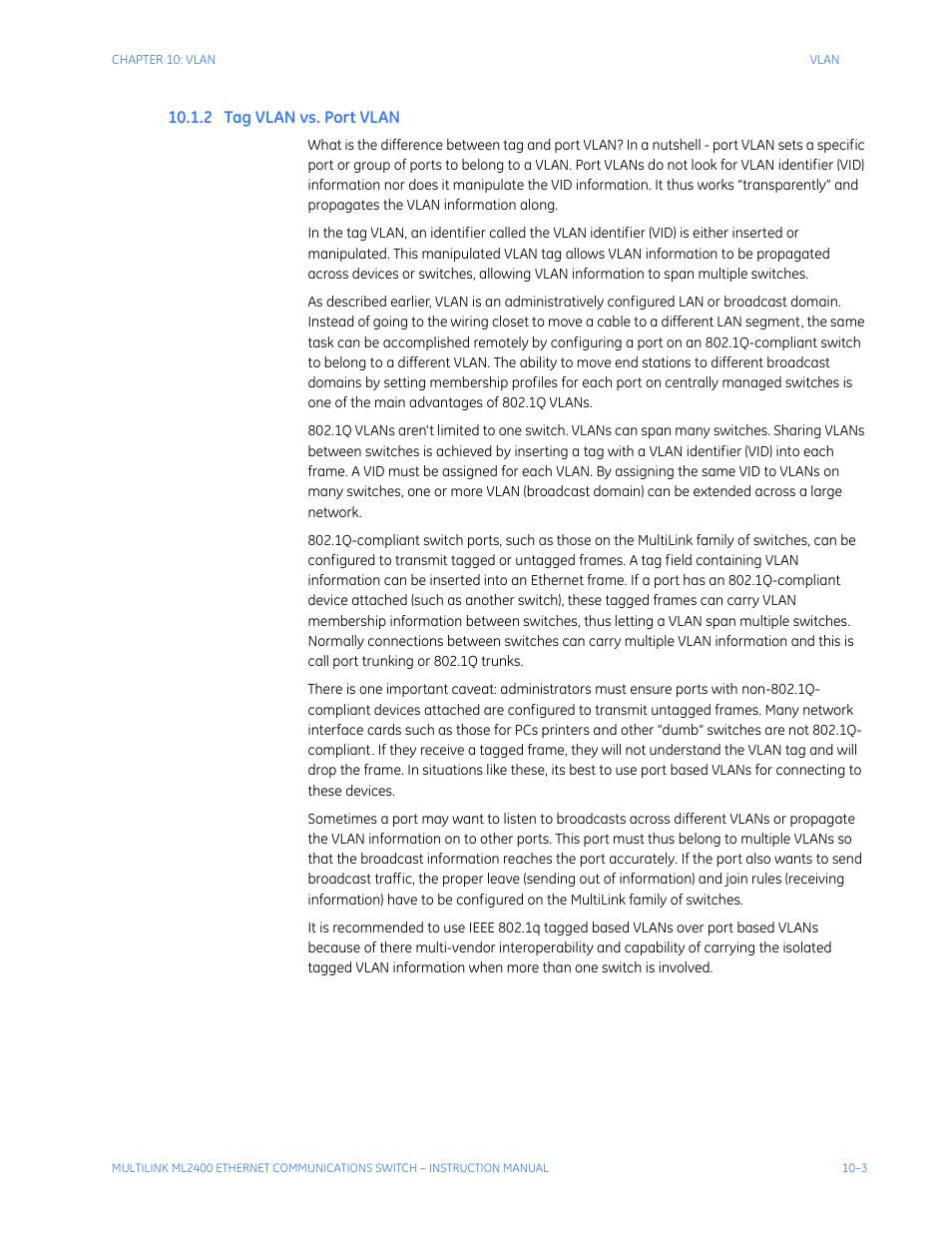 2 tag vlan vs. port vlan, Vlan, Vlan -3 | GE MULTILINK ML2400 User Manual | Page 167 / 346