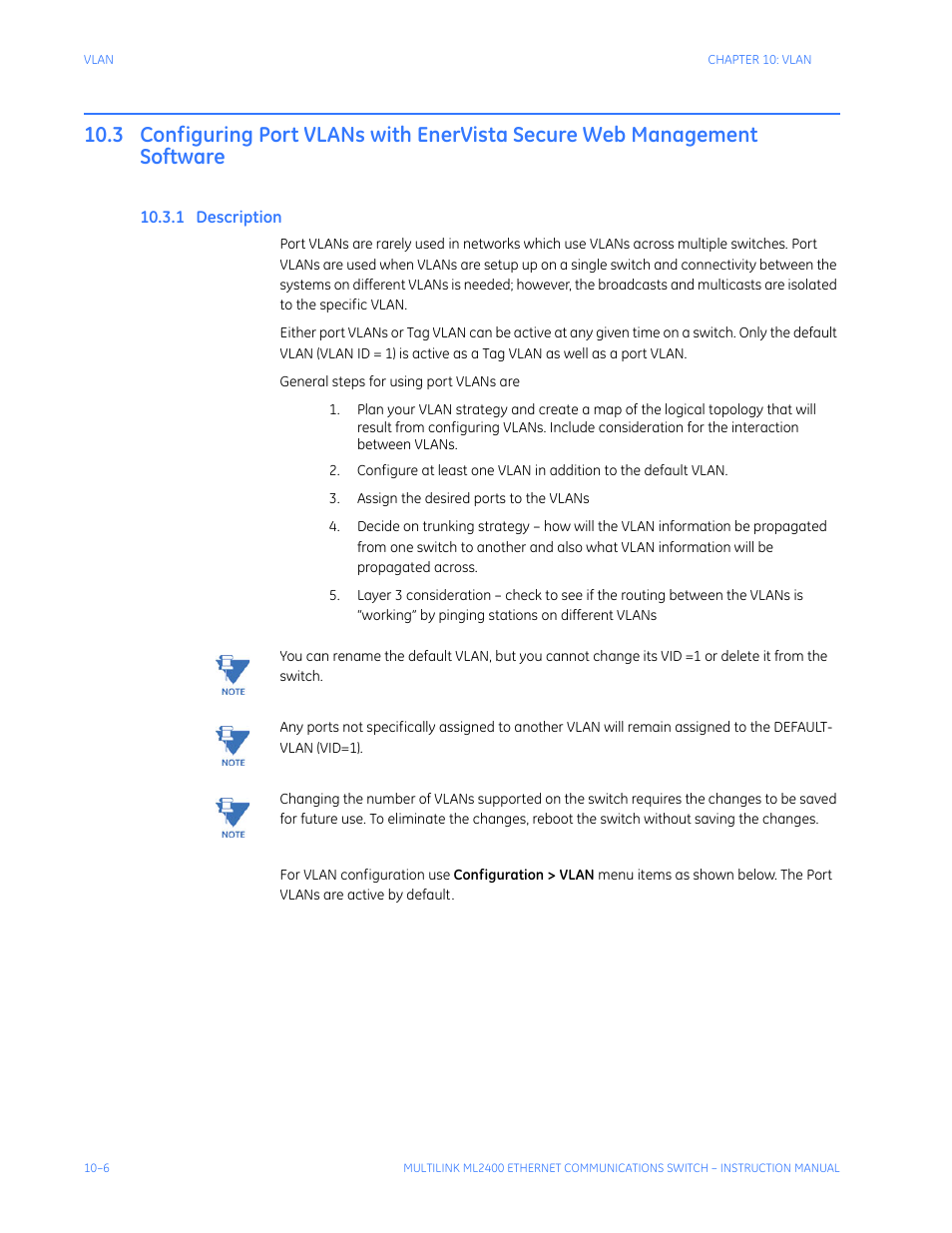 1 description, Configuring port vlans with enervista, Secure web management software -6 | Escription | GE MULTILINK ML2400 User Manual | Page 170 / 346