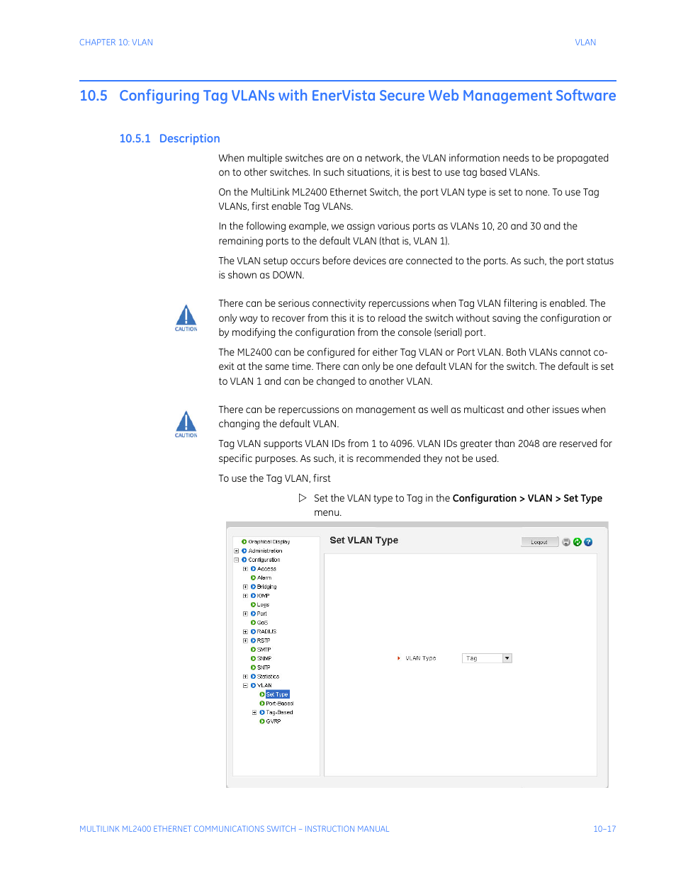 1 description, Configuring tag vlans with enervista, Secure web management software -17 | Escription | GE MULTILINK ML2400 User Manual | Page 181 / 346