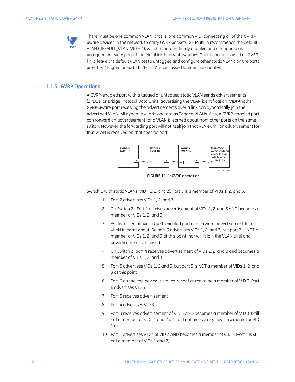 3 gvrp operations, Gvrp o, Perations | GE MULTILINK ML2400 User Manual | Page 188 / 346