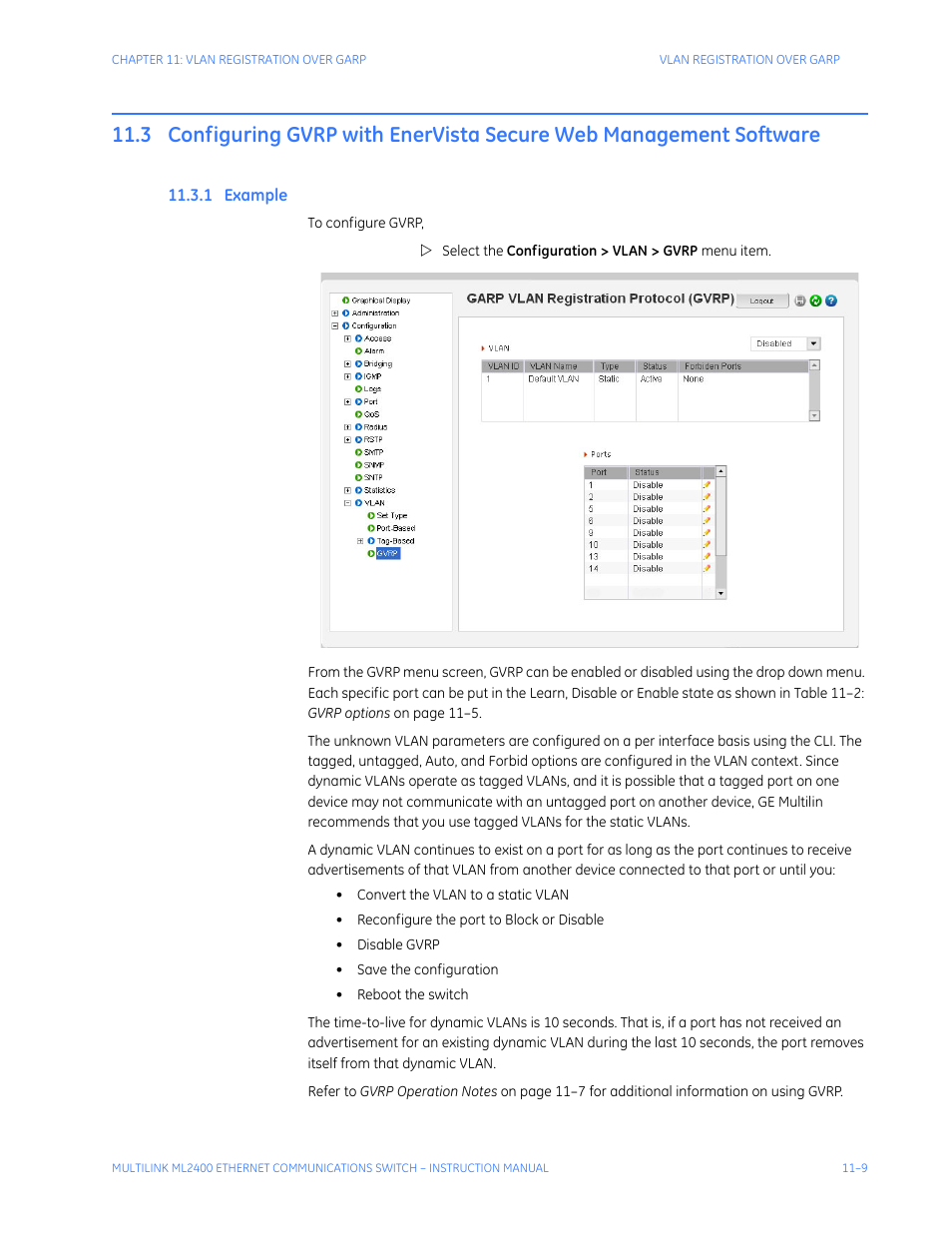 1 example, Configuring gvrp with enervista, Secure web management software -9 | Xample | GE MULTILINK ML2400 User Manual | Page 195 / 346