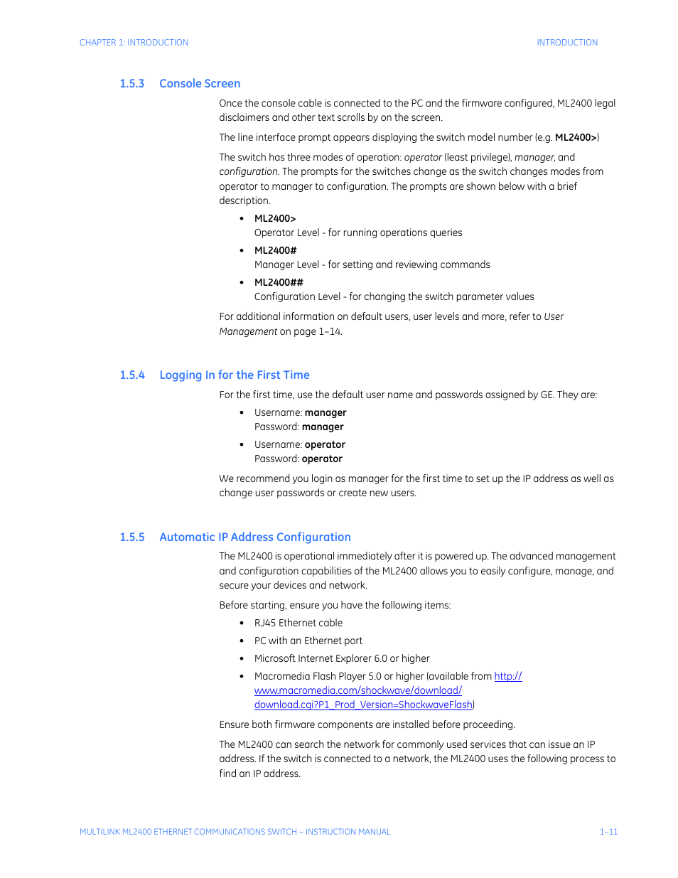 3 console screen, 4 logging in for the first time, 5 automatic ip address configuration | Onsole, Creen, Ogging, Irst, Utomatic, Ip a, Ddress | GE MULTILINK ML2400 User Manual | Page 21 / 346
