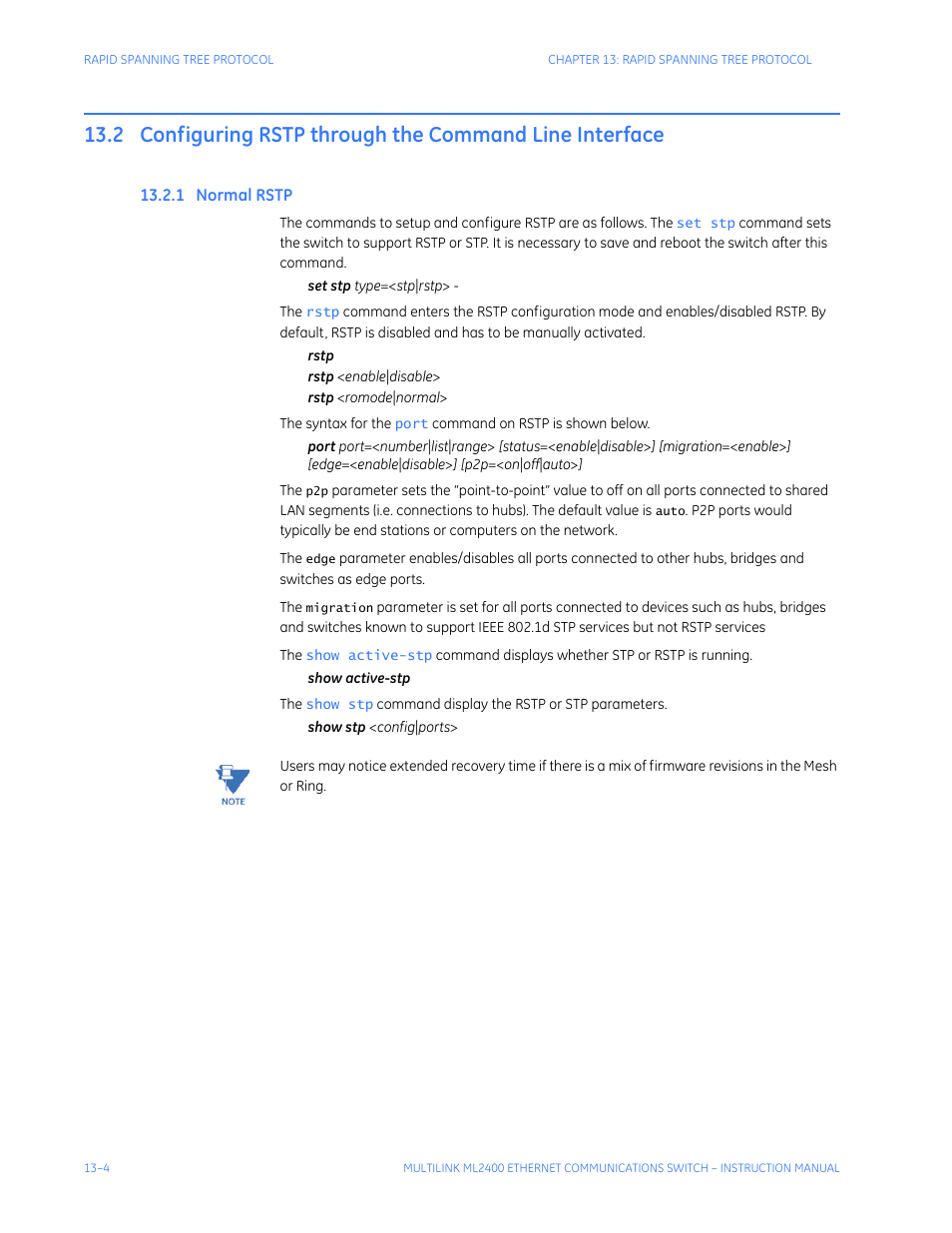 1 normal rstp, Ormal, Rstp -4 | GE MULTILINK ML2400 User Manual | Page 212 / 346