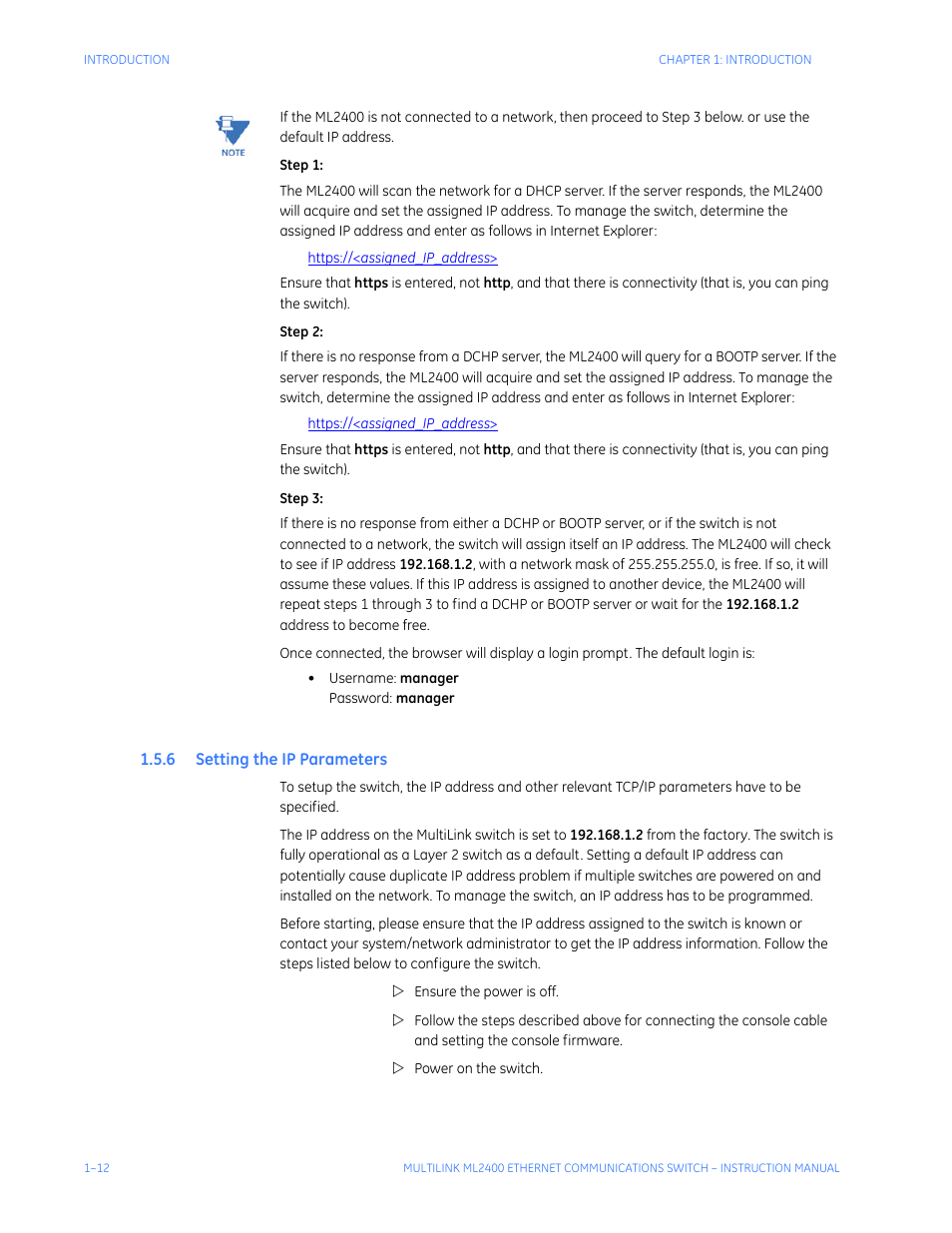 6 setting the ip parameters, Etting, Ip p | Arameters | GE MULTILINK ML2400 User Manual | Page 22 / 346