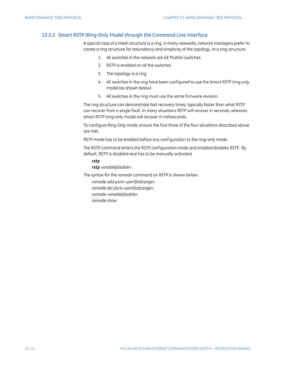Mart, Rstp (r, Through | Ommand, Nterface | GE MULTILINK ML2400 User Manual | Page 222 / 346