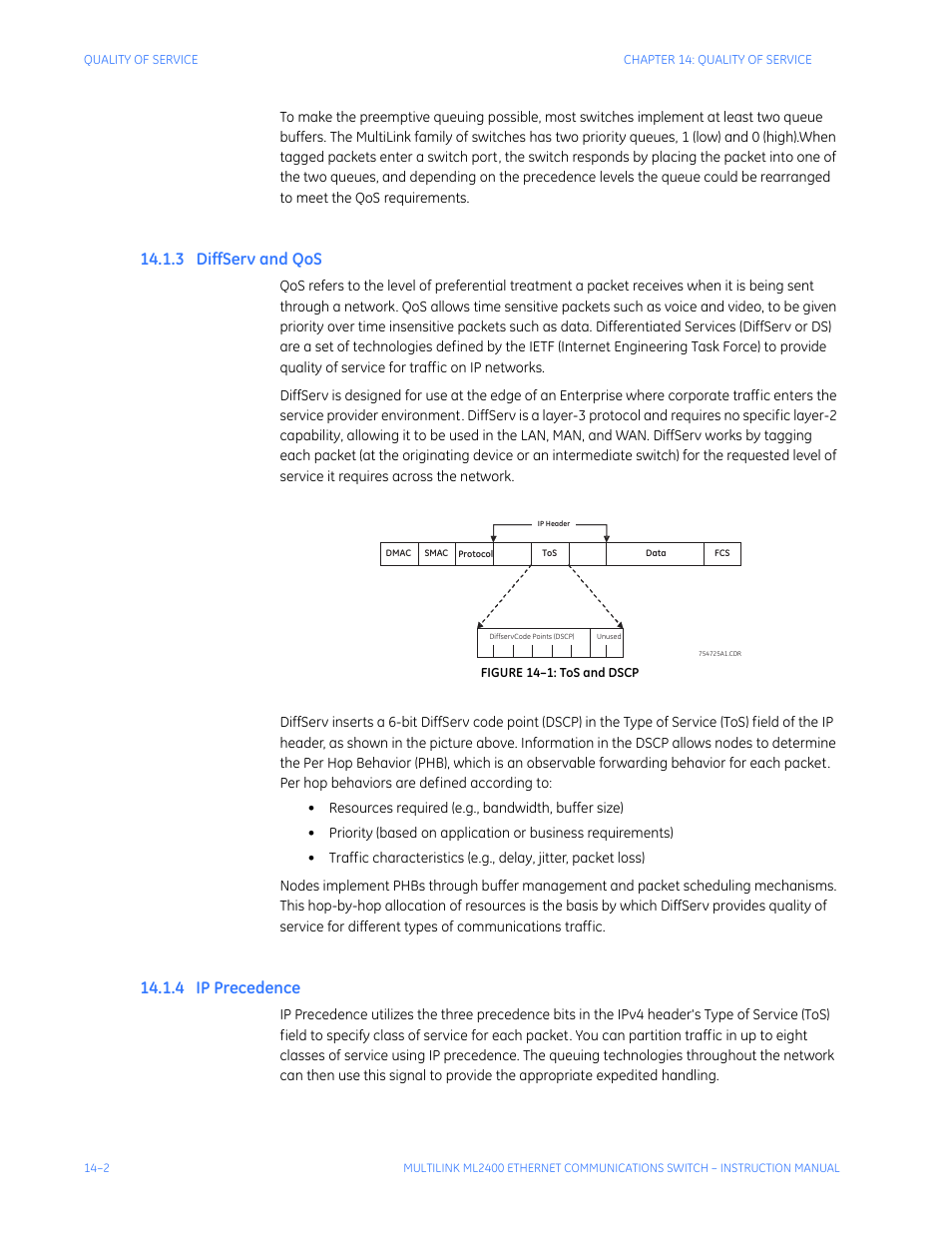 3 diffserv and qos, 4 ip precedence, S -2 | Ip p, Recedence | GE MULTILINK ML2400 User Manual | Page 236 / 346