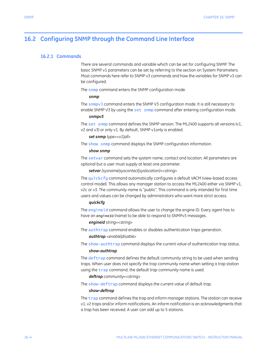 1 commands, Ommands | GE MULTILINK ML2400 User Manual | Page 262 / 346