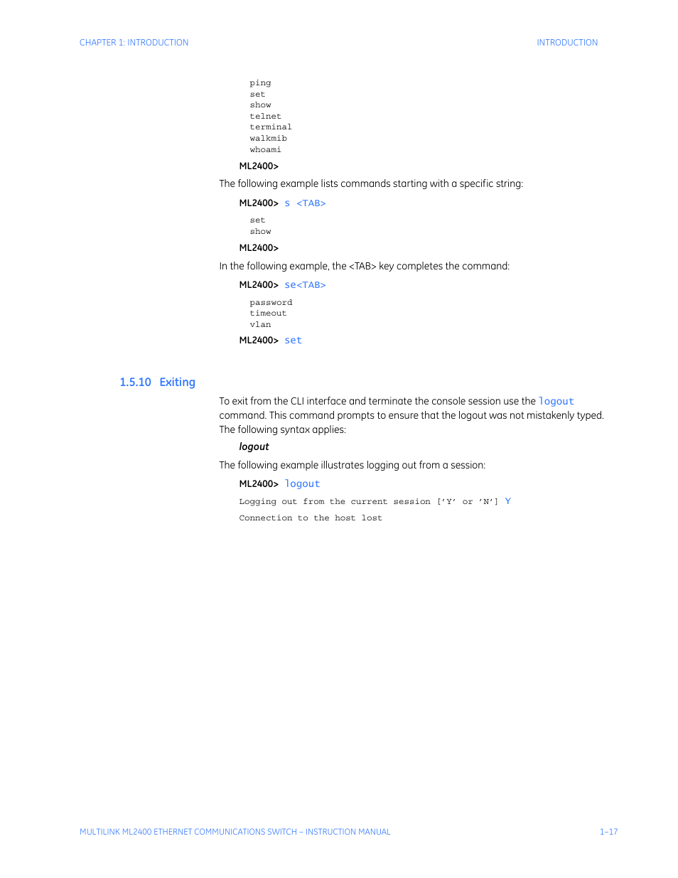 10 exiting, Xiting | GE MULTILINK ML2400 User Manual | Page 27 / 346