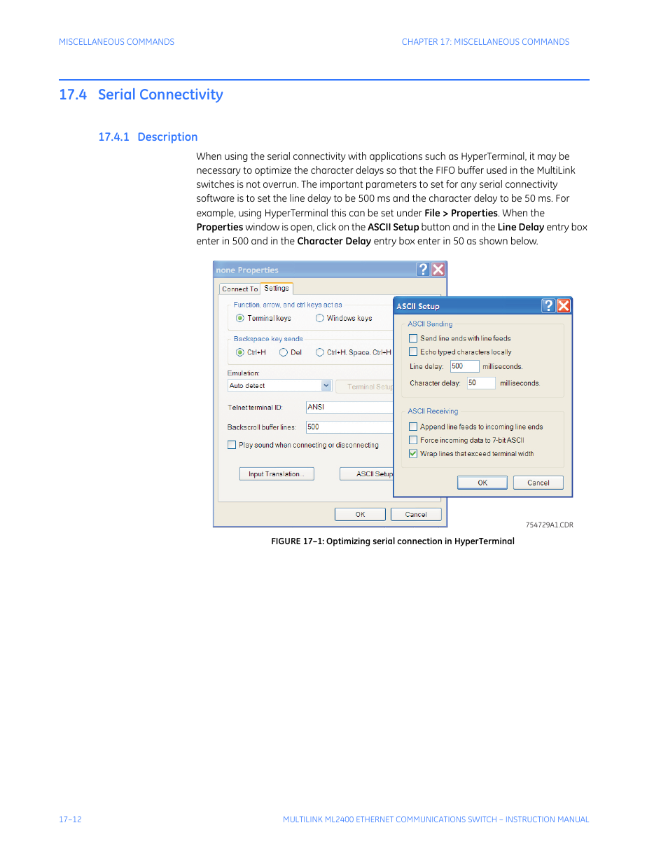 4 serial connectivity, 1 description, Serial connectivity -12 | Escription | GE MULTILINK ML2400 User Manual | Page 284 / 346