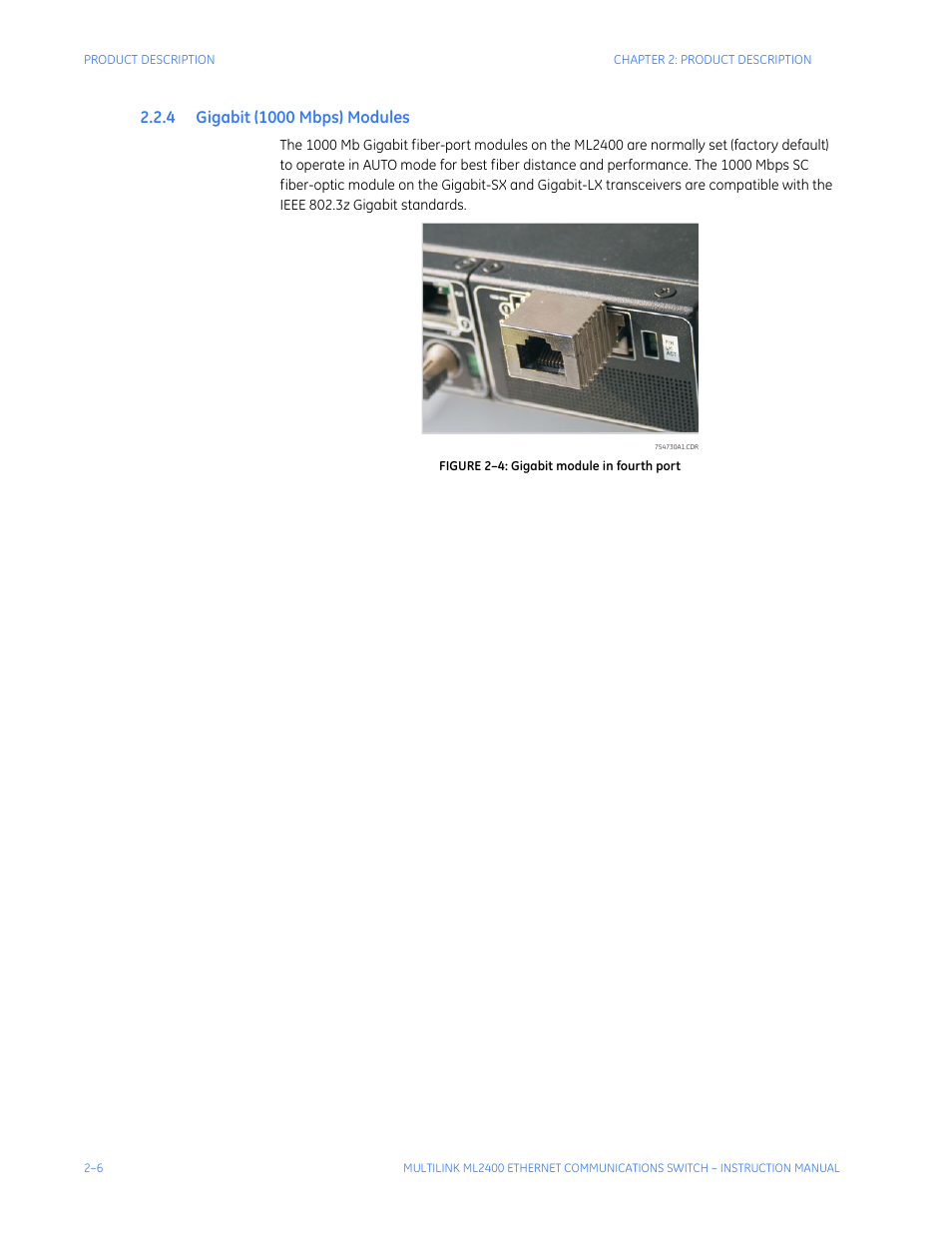 4 gigabit (1000 mbps) modules, Igabit, 1000 m | Odules | GE MULTILINK ML2400 User Manual | Page 46 / 346
