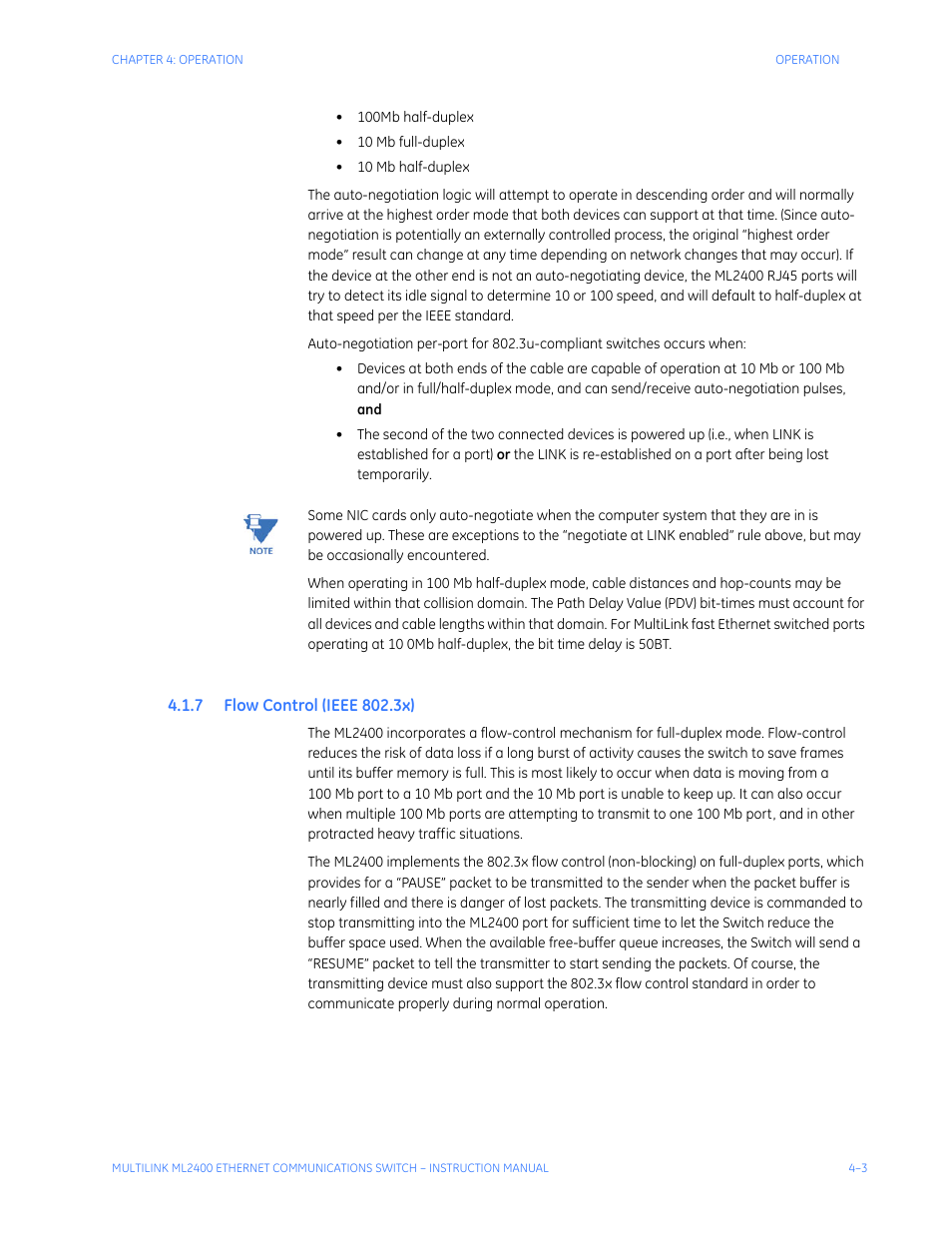 7 flow control (ieee 802.3x), Ontrol, Ieee 802.3 | GE MULTILINK ML2400 User Manual | Page 67 / 346