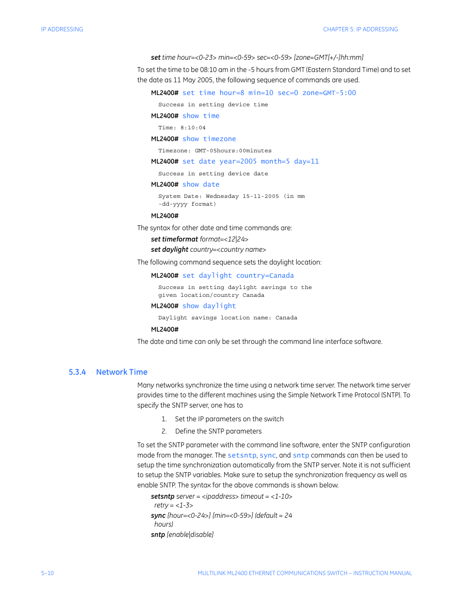 4 network time, Etwork | GE MULTILINK ML2400 User Manual | Page 82 / 346