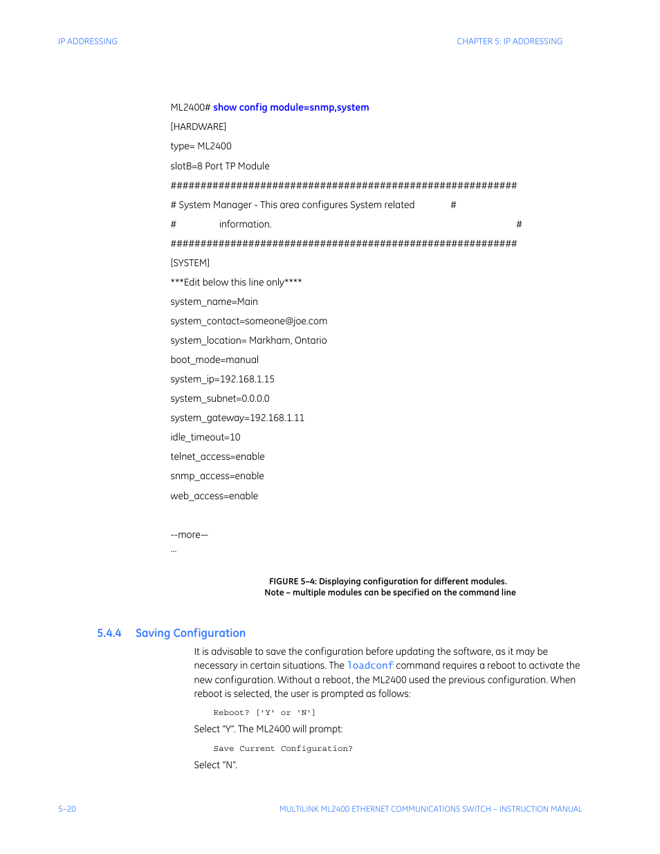 4 saving configuration, Aving, Onfiguration | GE MULTILINK ML2400 User Manual | Page 92 / 346