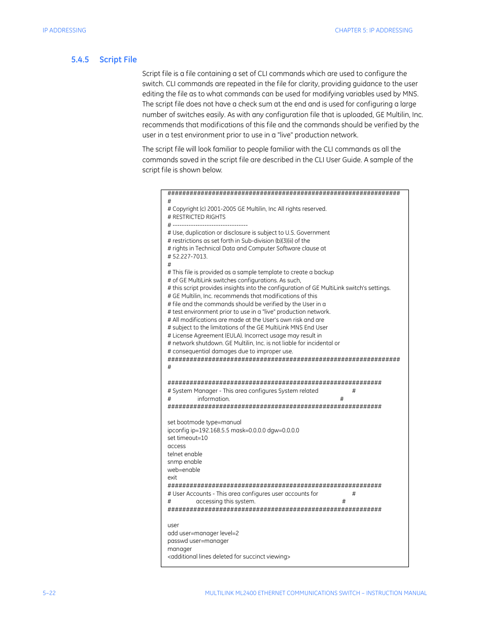 5 script file, Cript | GE MULTILINK ML2400 User Manual | Page 94 / 346