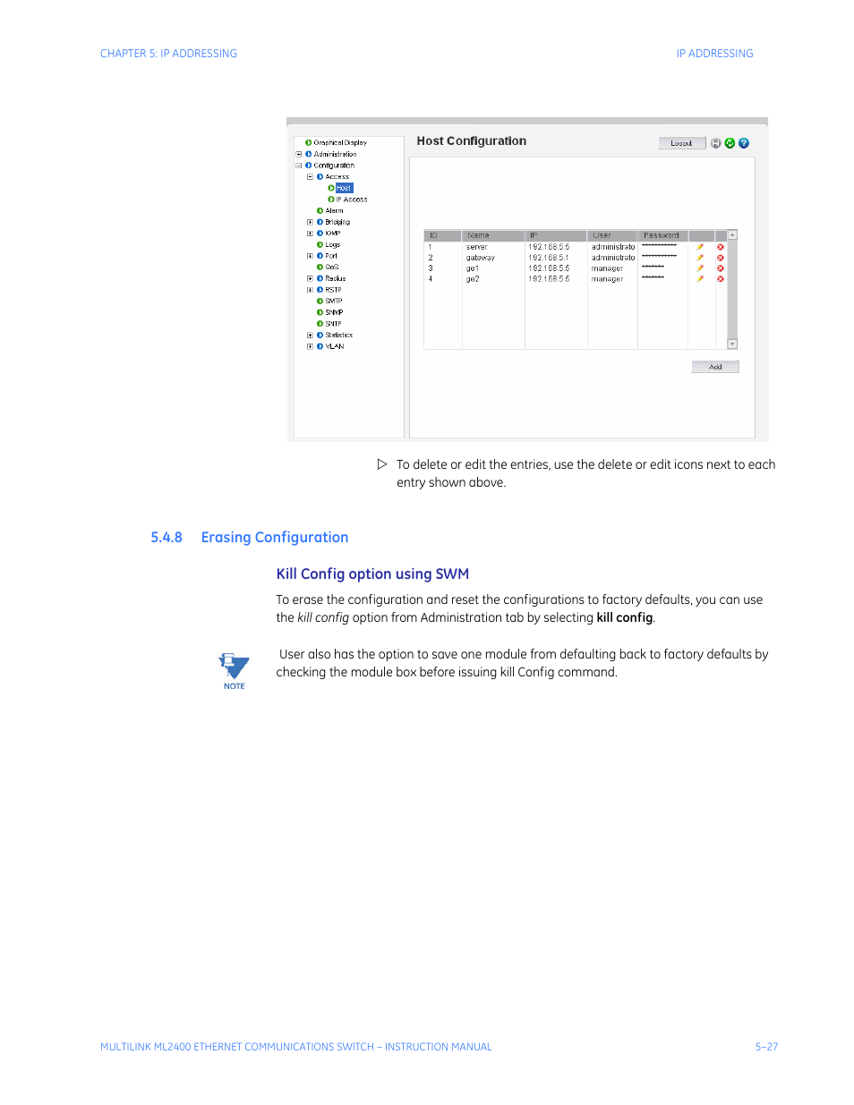 8 erasing configuration, Rasing, Onfiguration | GE MULTILINK ML2400 User Manual | Page 99 / 346