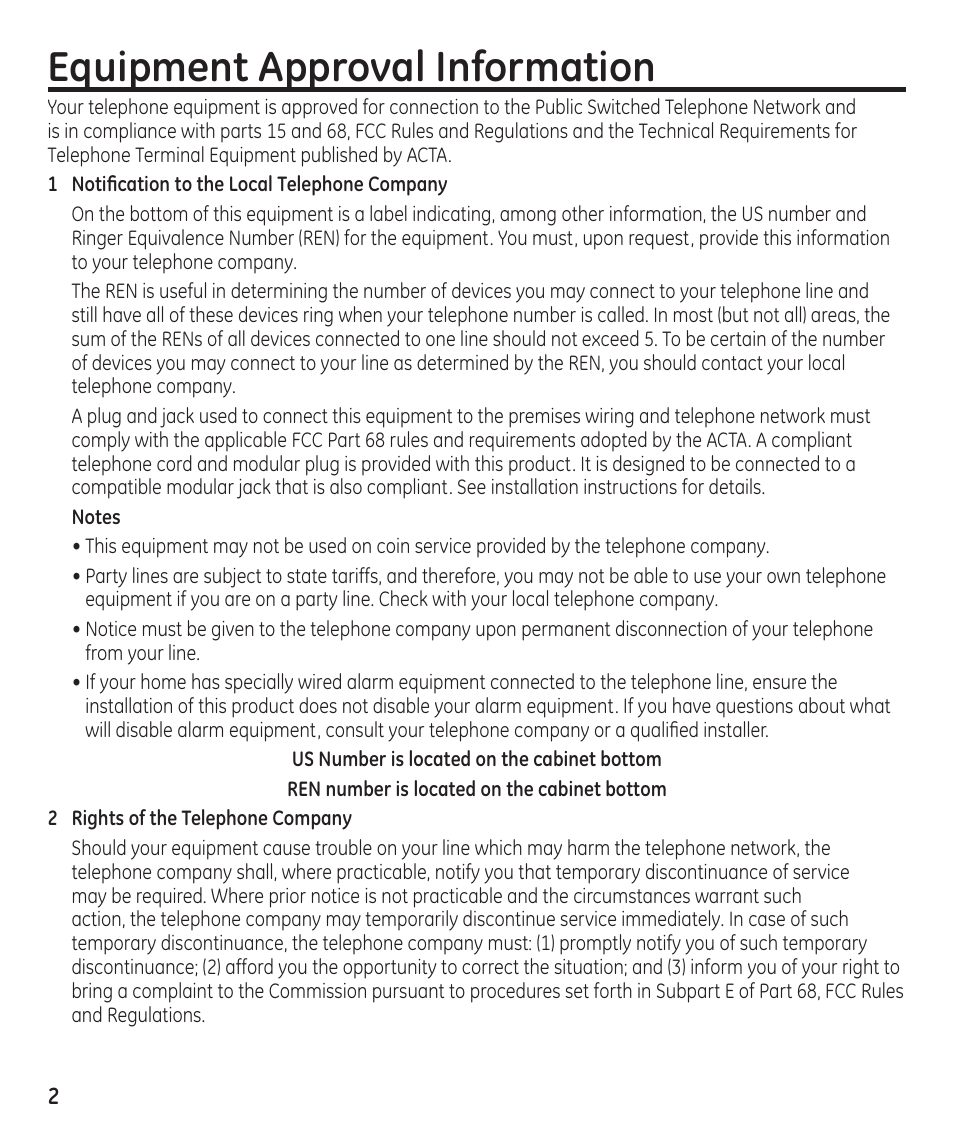 Equipment approval information | GE 55897990 User Manual | Page 2 / 52