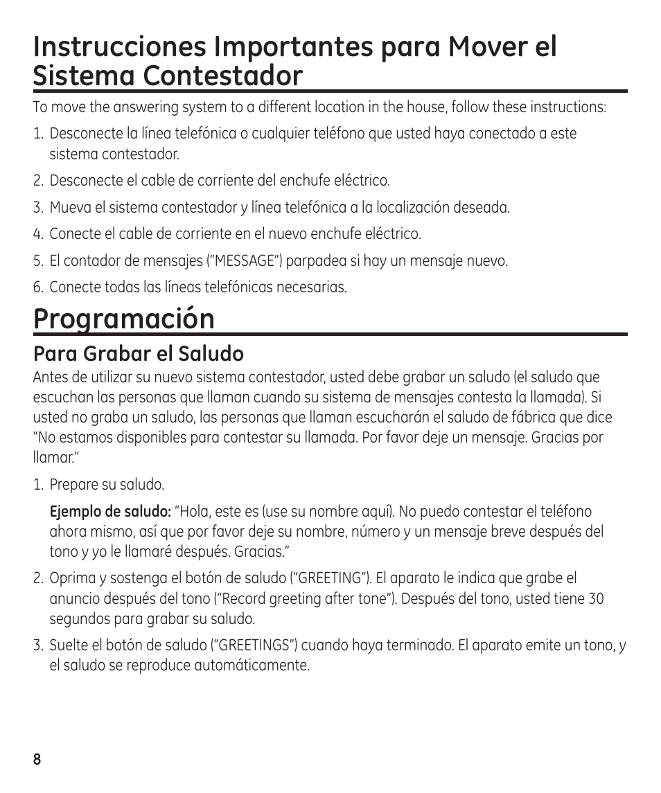 Programación | GE 55897990 User Manual | Page 34 / 52