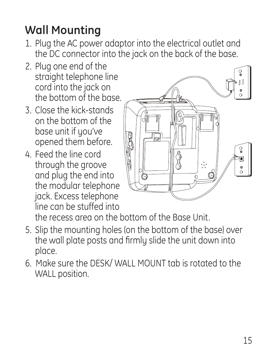 Wall mounting | GE 958 User Manual | Page 15 / 72