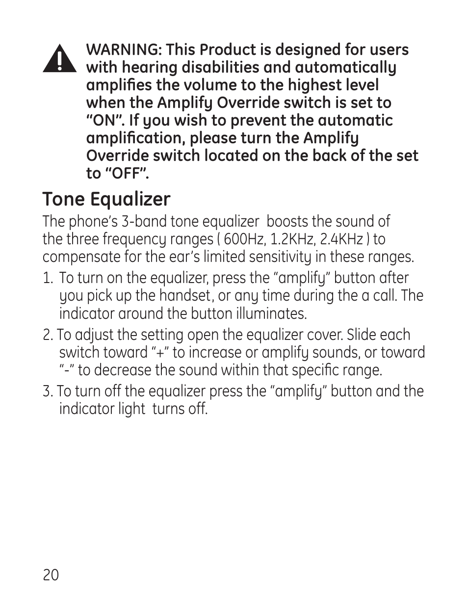 Tone equalizer | GE 958 User Manual | Page 20 / 72