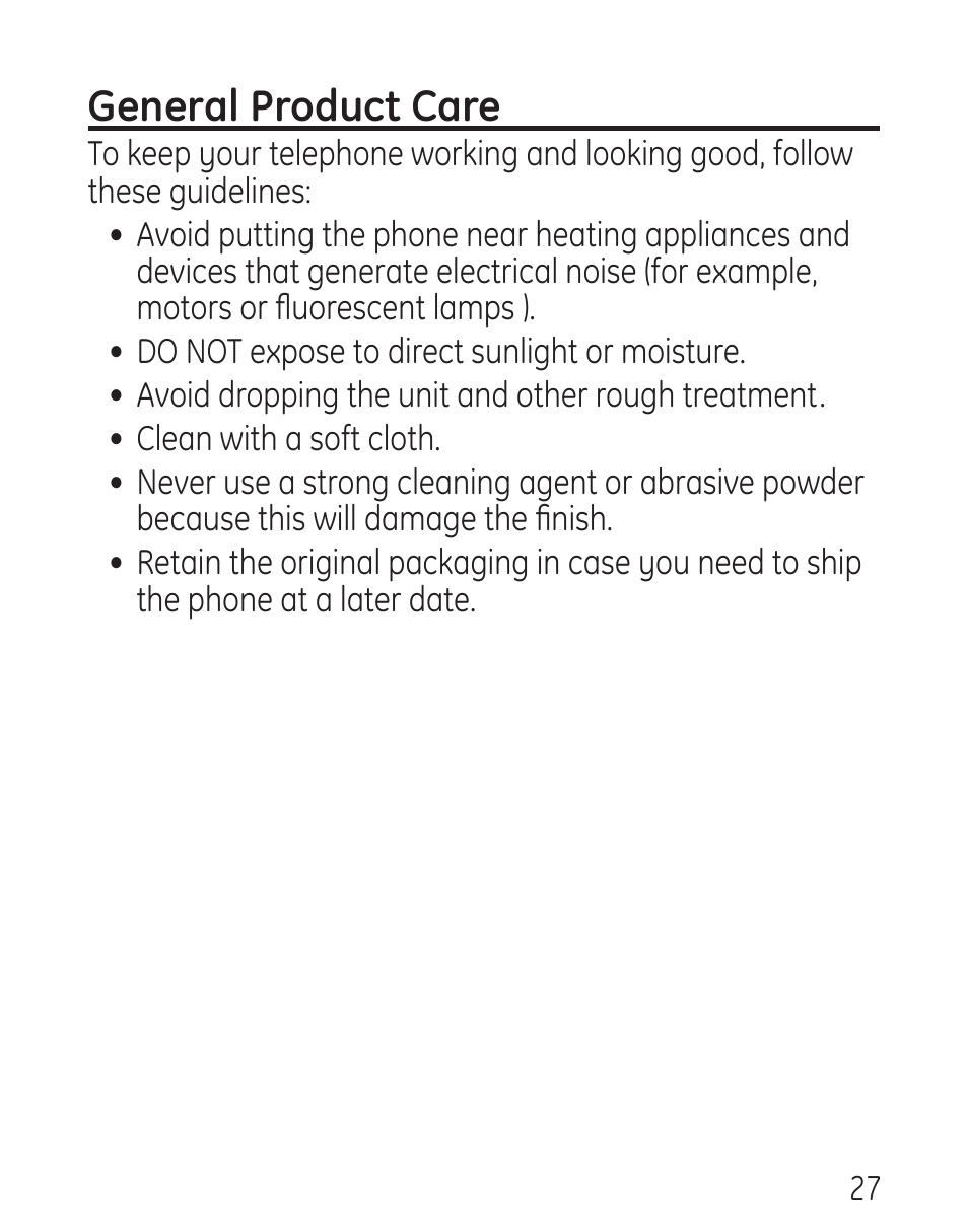 General product care | GE 958 User Manual | Page 27 / 72