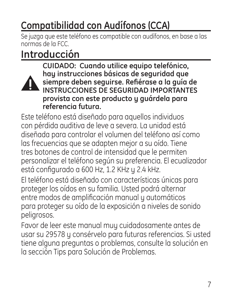 Compatibilidad con audífonos (cca), Introducción | GE 958 User Manual | Page 43 / 72