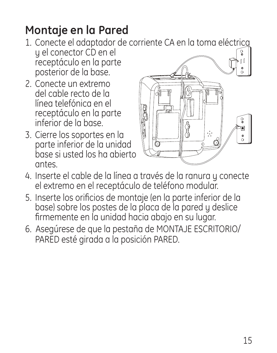 Montaje en la pared | GE 958 User Manual | Page 51 / 72