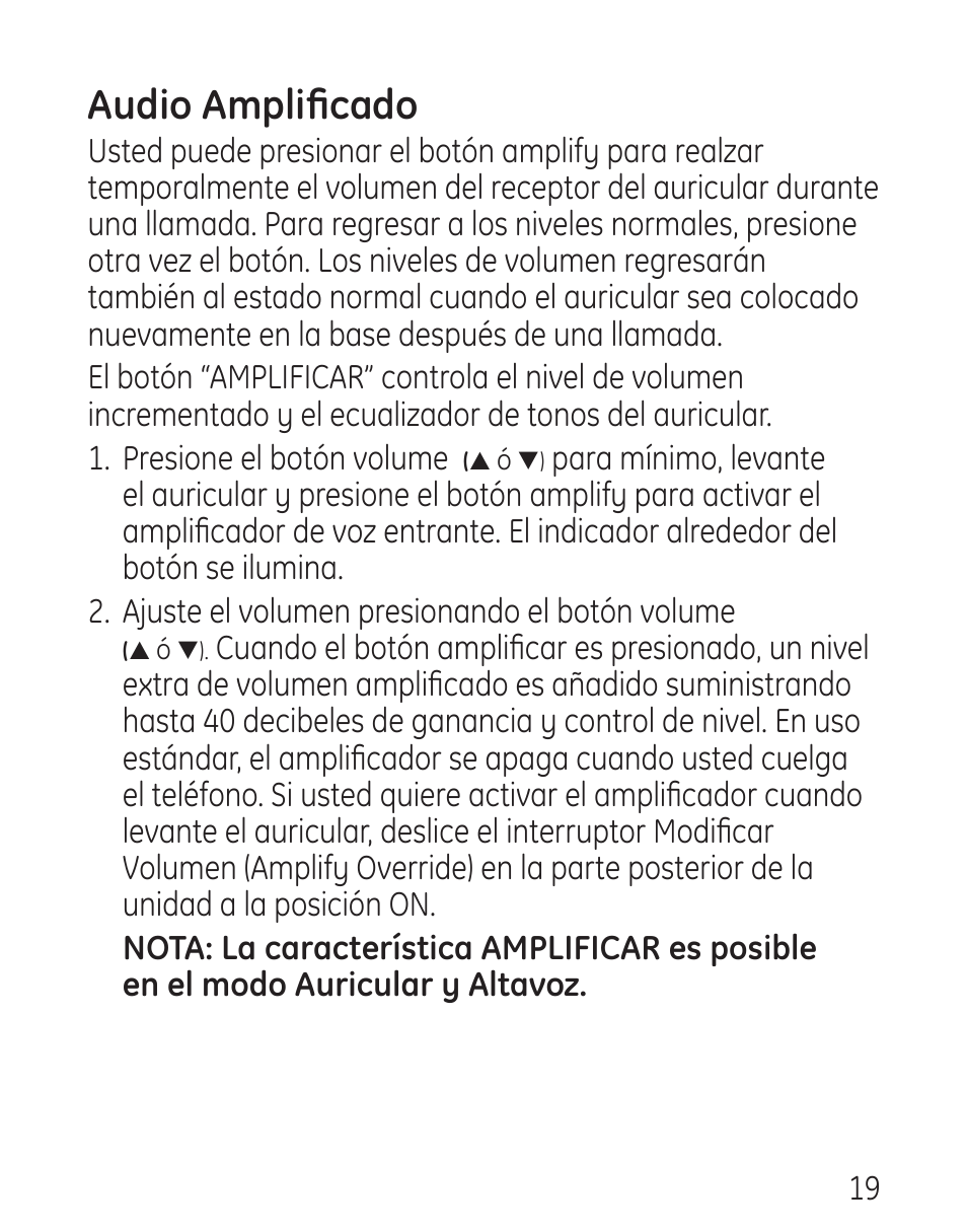 Audio amplificado | GE 958 User Manual | Page 55 / 72
