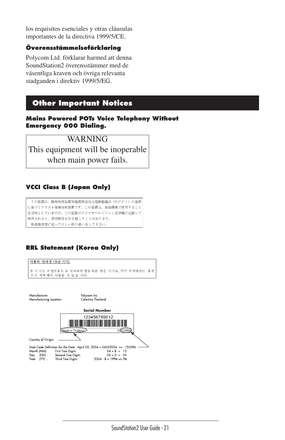 Other important notices | GE SoundStation2 User Manual | Page 21 / 22