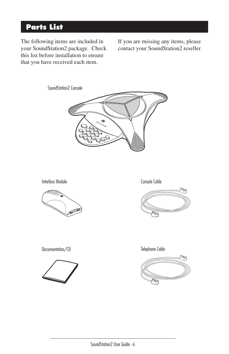 Parts list | GE SoundStation2 User Manual | Page 6 / 22