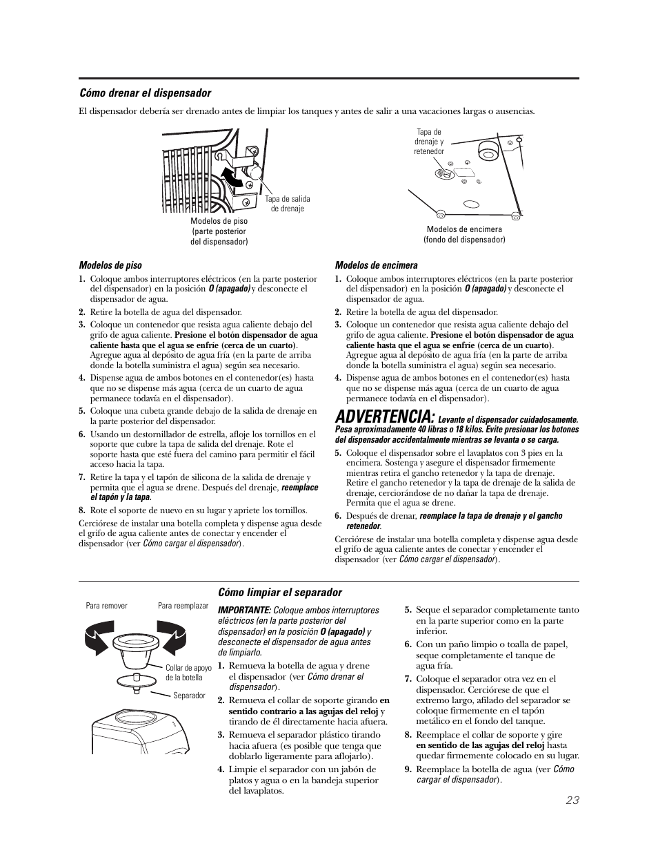 Advertencia | GE GXCC01D User Manual | Page 23 / 28