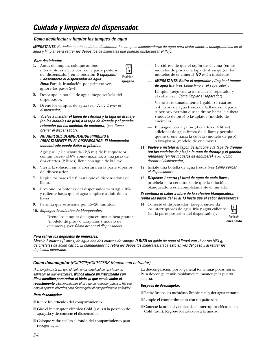 Cuidado y limpieza del dispensador | GE GXCC01D User Manual | Page 24 / 28