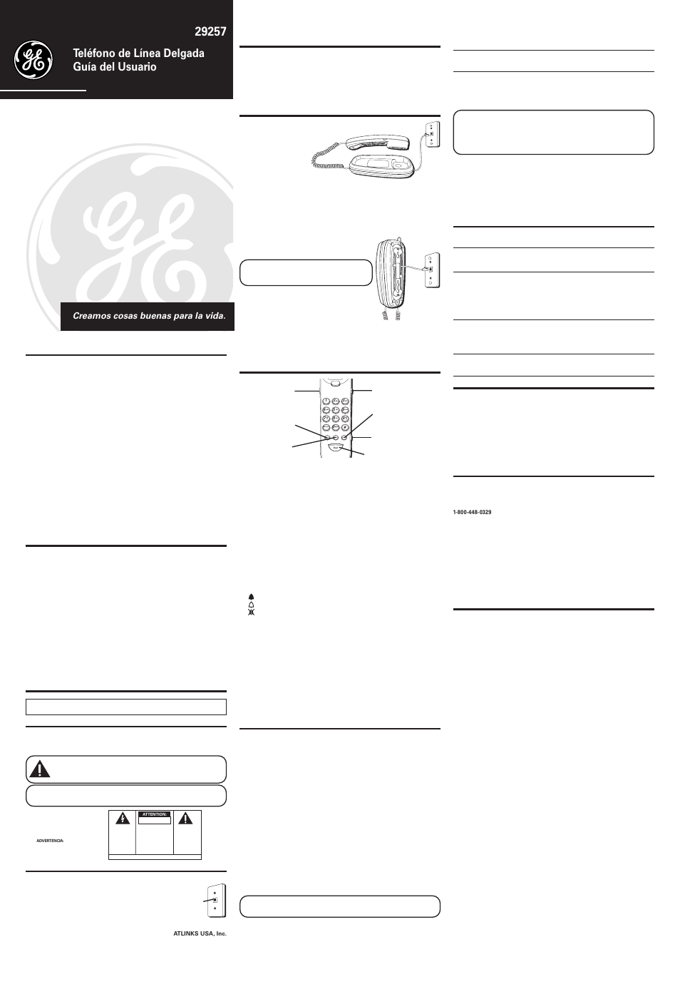 Teléfono de línea delgada guía del usuario, Cca) | GE Trimline 16017170 User Manual | Page 2 / 2