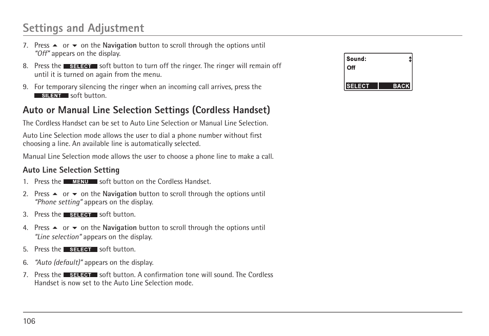 Settings and adjustment | GE 25450 User Manual | Page 106 / 124